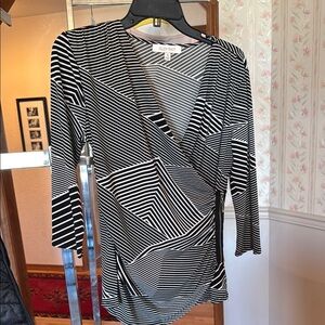 Ellen Tracy Black and White Striped Blouse